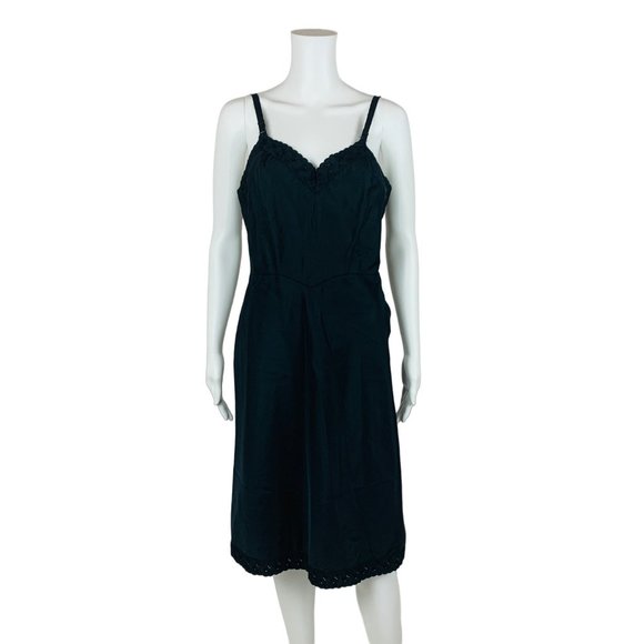Vintage 40s 50s Black Slip Dress Barbizon Eyelet Trim Lingerie
